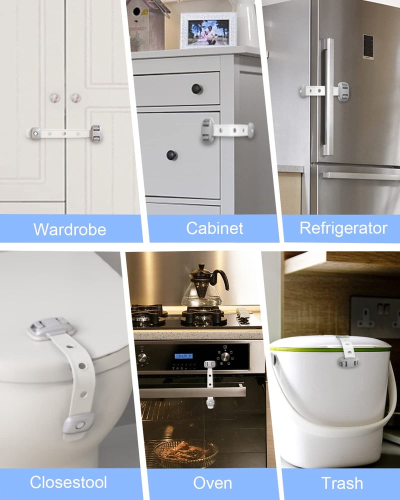 SEQUHITKU Fridge Locks,Refrigerator Door Lock,Child Proof Safety Cabinet Lock with Strong 3M Adhesives,Fridge Locks for Kids,Adjustable Strap Multi-Purpose for Cabinet,Drawers,Freezer,Oven (2 Count (Pack of 1)) - Image 2